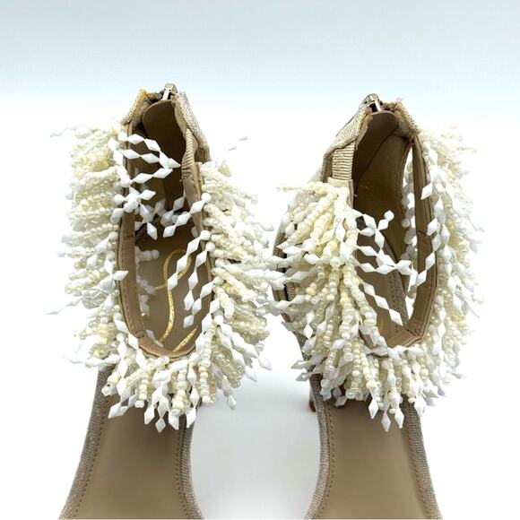 Sam Edelman Gillie Ankle Strap Sandal Heel Sand Linen Beaded 8 - Picture 5 of 11